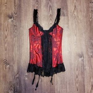 CORSET BUSTIER LINGERIE LACE UP JACQUARD RED BLACK